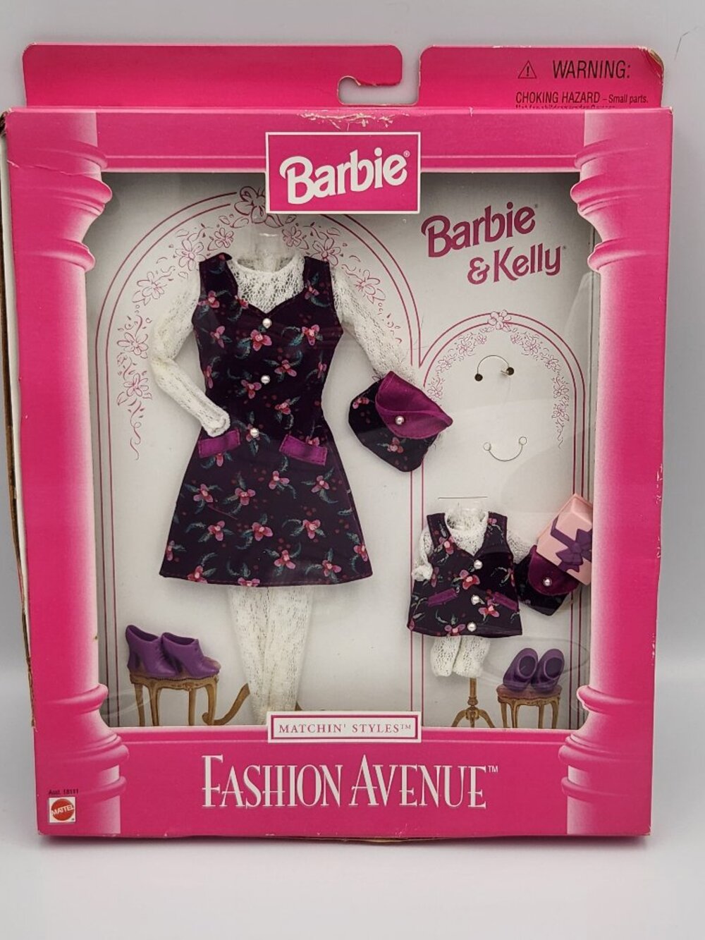 BARBIE & KELLY. Matchin' Styles FASHION AVENUE. Matching violet velvet dresses.